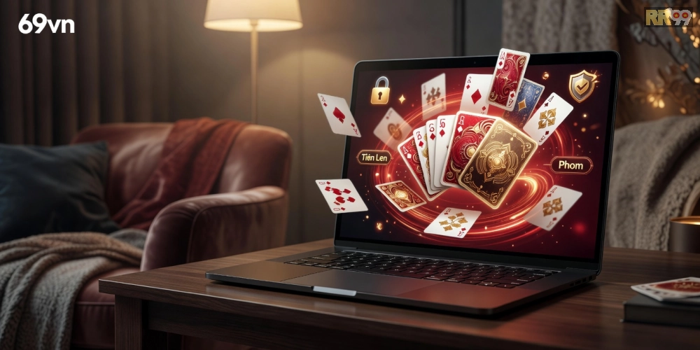 Minh họa giao diện game bài online 69vn với các trò chơi phổ biến và yếu tố an toàn